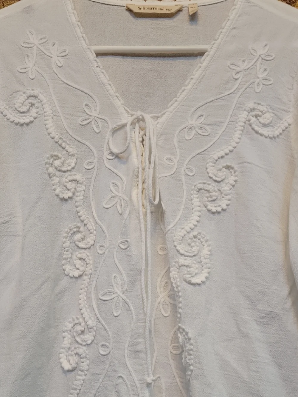 Soft Surroundings White Embroidered V-Neck Cotton Tunic Size Petite XL